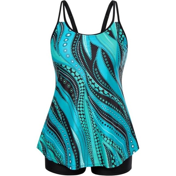 Hanna Nikole 12W Tankini Swimsuit 2-Piece Set Adjustable Straps Tummy Control - Picture 2 of 11